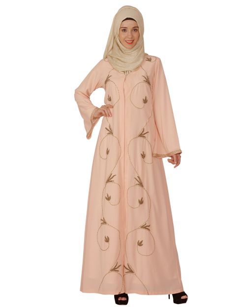 Peach Abaya with Zari Dori Work