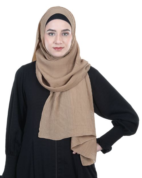 Check Style pleated Light Brown High-fashion Chiffon HIjab