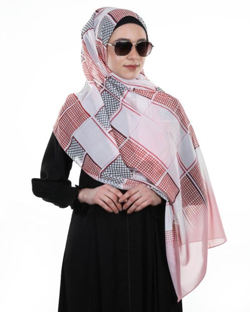 Stunning colorful chequered Orange and Pink prints Chiffon Hijab