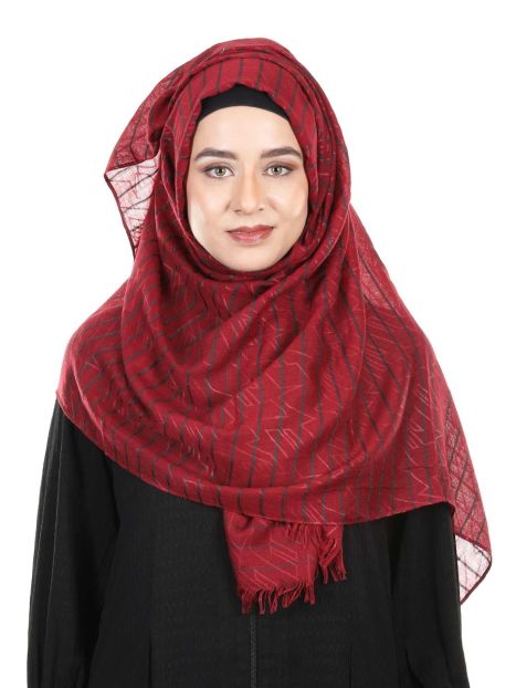 Red Trendy Striped Viscose Soft Hijab