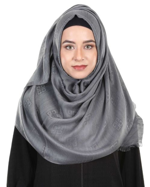 Glittering French style self embossed Grey Designer Hijab