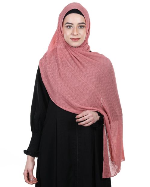 Pleated Chiffon Salmon Hijab with a zig zag design