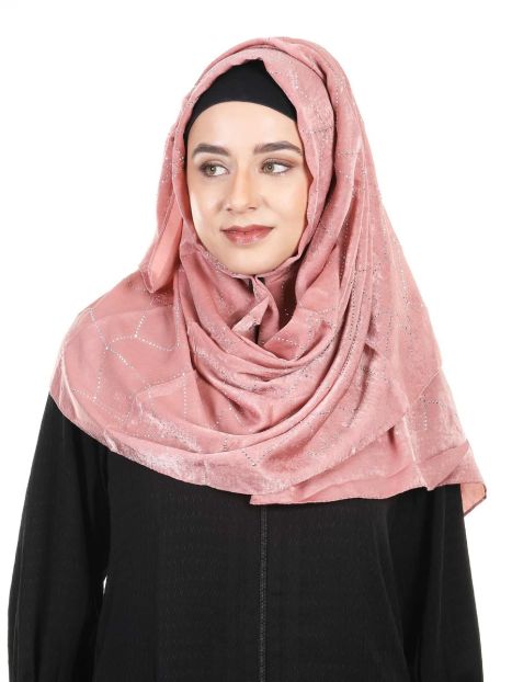 Gleaming marble finished Rose Gold Satin Hijab with swaroski work