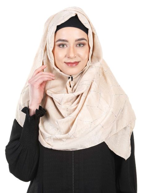 Gleaming marble finished Beige Satin Hijab with swaroski work