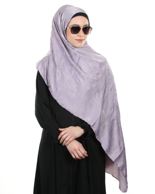 Gleaming marble finished Purple Satin Hijab with swaroski work