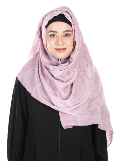 Gleaming marble finished Lilac Satin Hijab with swaroski work