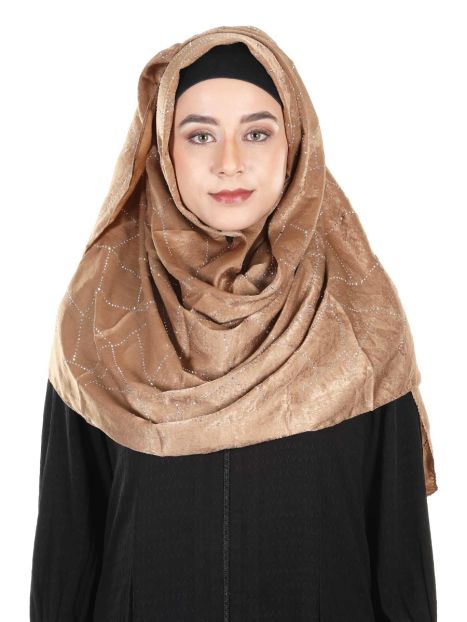 Gleaming marble finished Bronze Satin Hijab with swaroski work