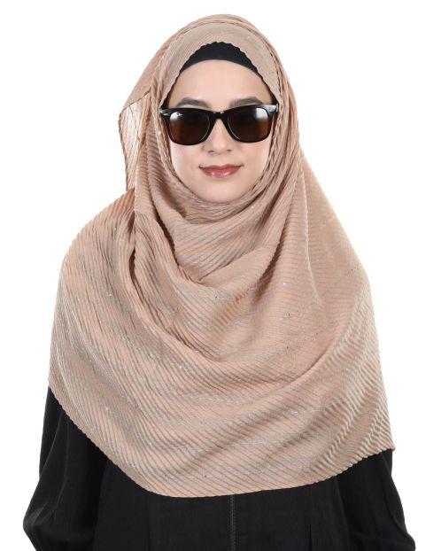 Ultra Soft Sequined diagonal Almond Pleated hijab